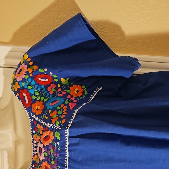 Bright Blue Mexican Blouse - Picture 3 of 5